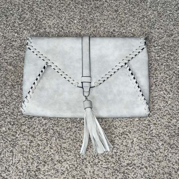Unbranded Handbags - Light Gray Whipstitch Envelope Clutch with Tassel Detail